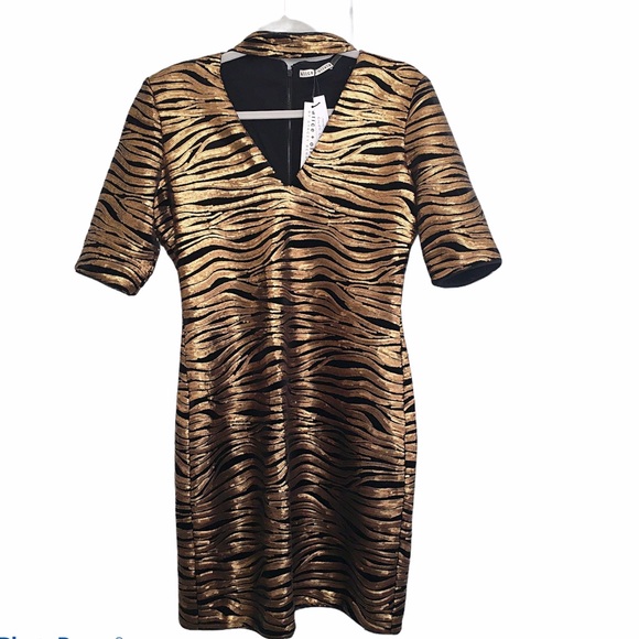 Alice + Olivia Inka Leopard Print Gold and Black Mini Dress - Picture 3 of 8